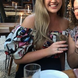 Elliatt Colorful Abstract Puff Sleeve Pandora Top